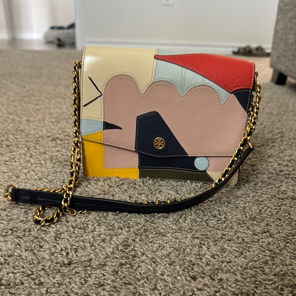 Tory Burch Red and Pink Crossbody Bag with Geometric Design